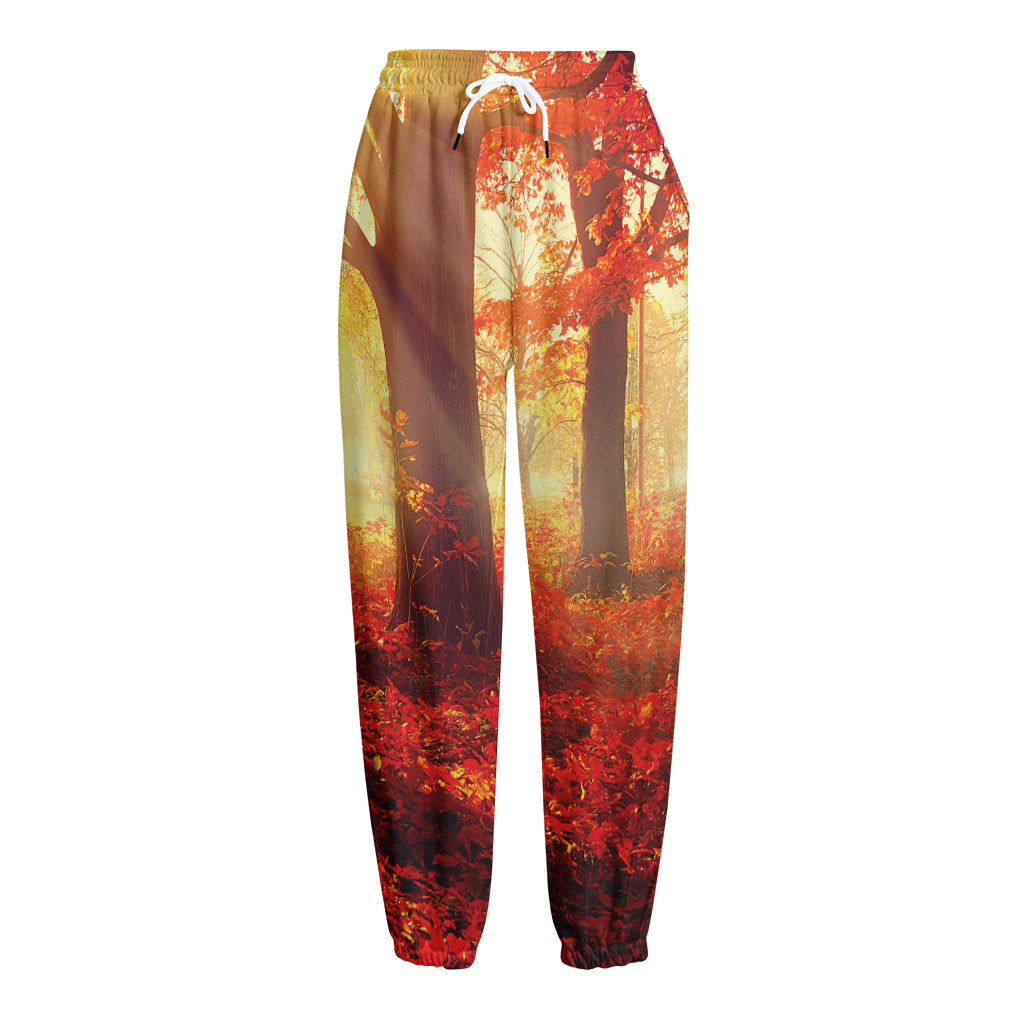 Sunshine Autumn Tree Print Fleece Lined Knit Pants