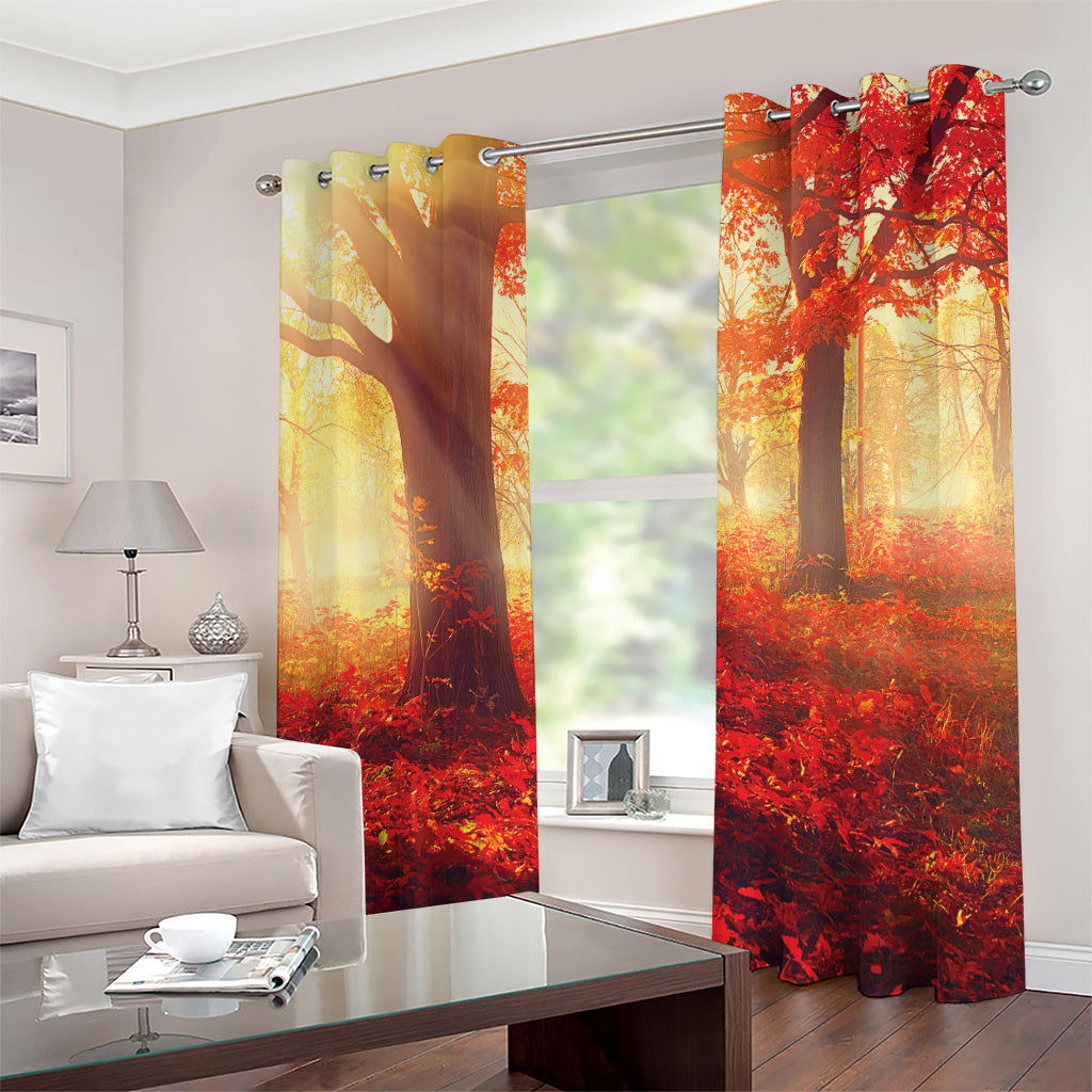 Sunshine Autumn Tree Print Grommet Curtains