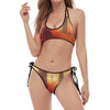 Sunshine Autumn Tree Print Halter Scoop Tie Side Bikini