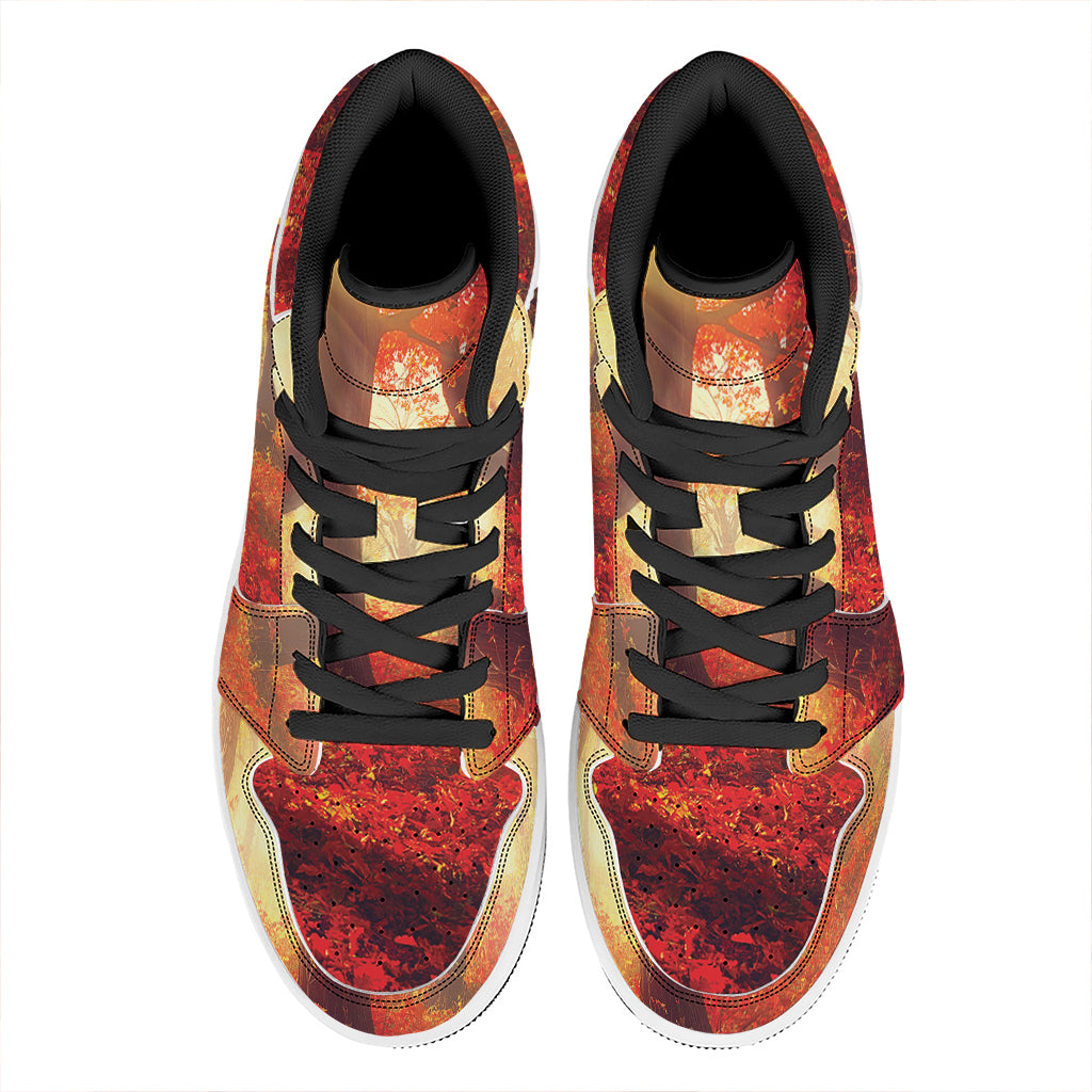 Sunshine Autumn Tree Print High Top Leather Sneakers
