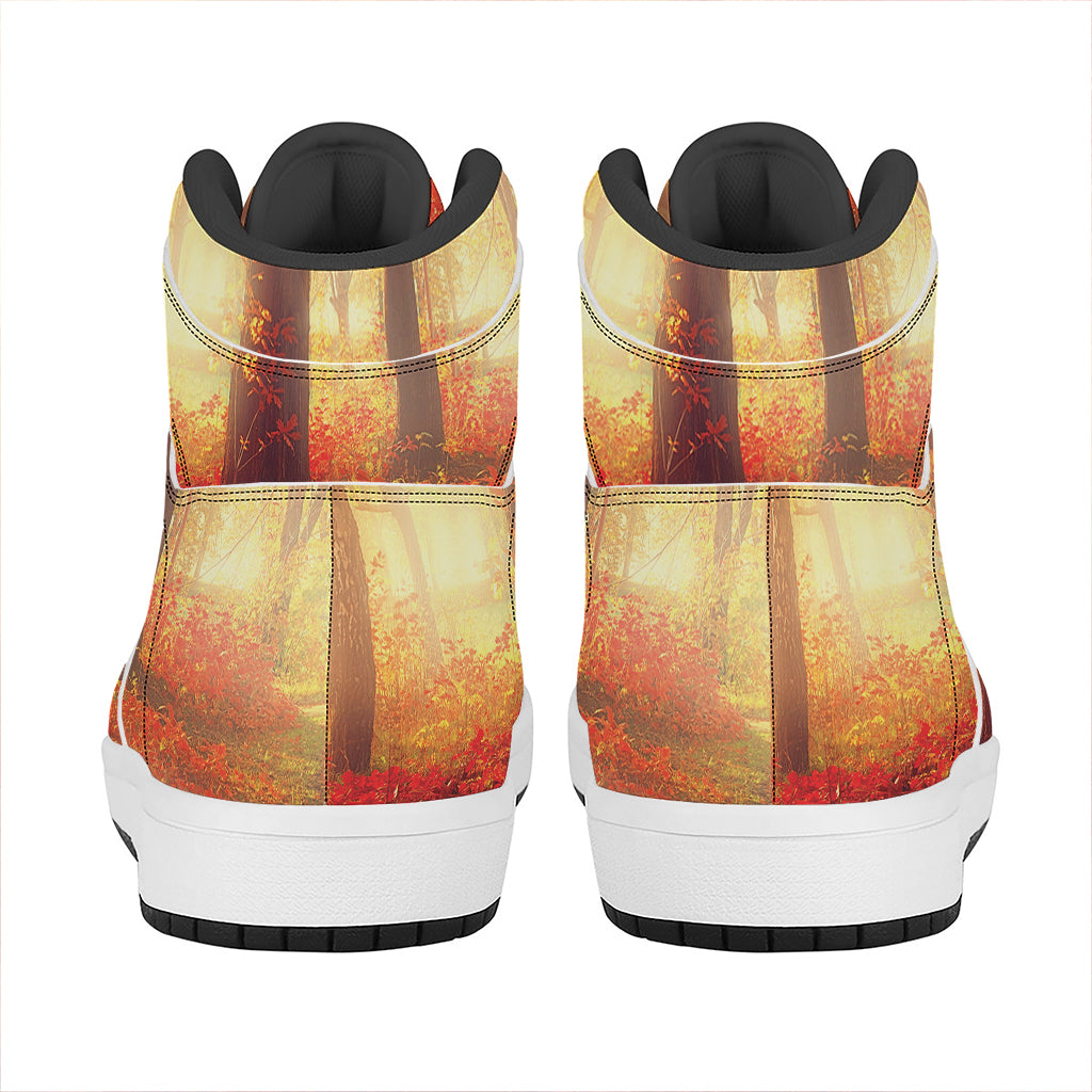 Sunshine Autumn Tree Print High Top Leather Sneakers