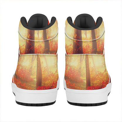 Sunshine Autumn Tree Print High Top Leather Sneakers