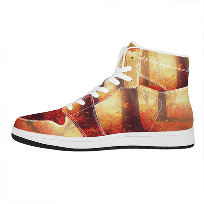 Sunshine Autumn Tree Print High Top Leather Sneakers