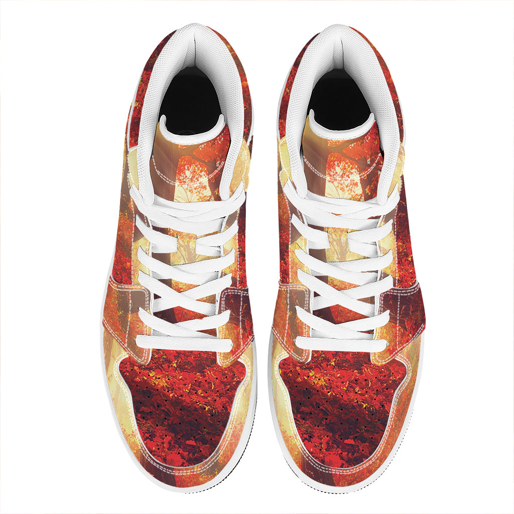 Sunshine Autumn Tree Print High Top Leather Sneakers