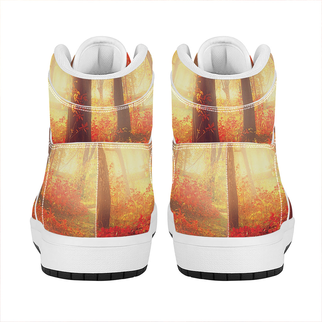 Sunshine Autumn Tree Print High Top Leather Sneakers