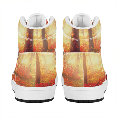 Sunshine Autumn Tree Print High Top Leather Sneakers