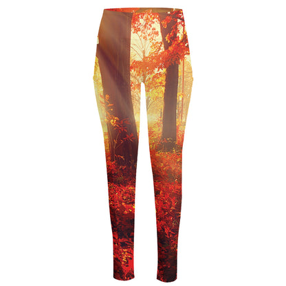 Sunshine Autumn Tree Print High-Waisted Pocket Leggings
