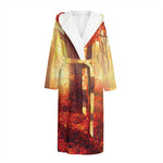 Sunshine Autumn Tree Print Hooded Bathrobe