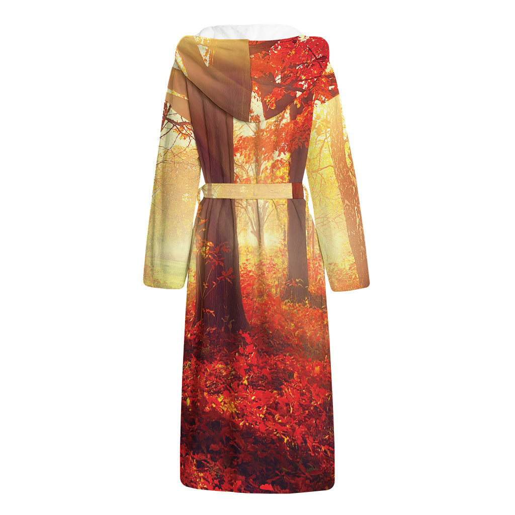 Sunshine Autumn Tree Print Hooded Bathrobe