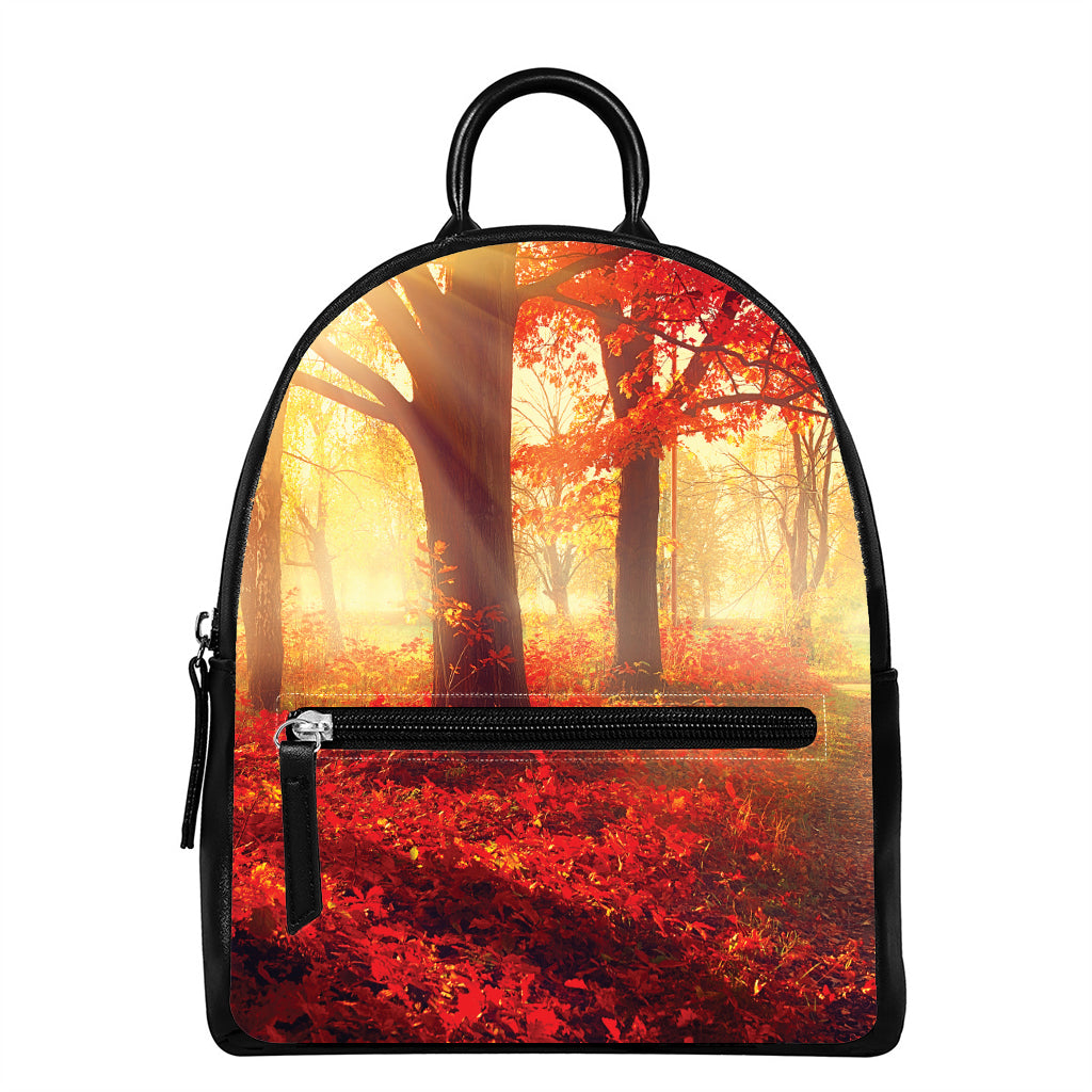 Sunshine Autumn Tree Print Leather Backpack