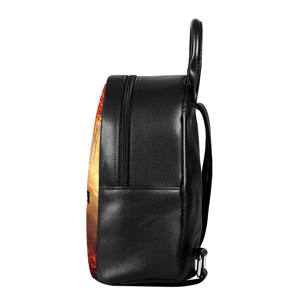 Sunshine Autumn Tree Print Leather Backpack