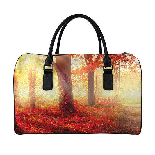 Sunshine Autumn Tree Print Leather Duffle Bag