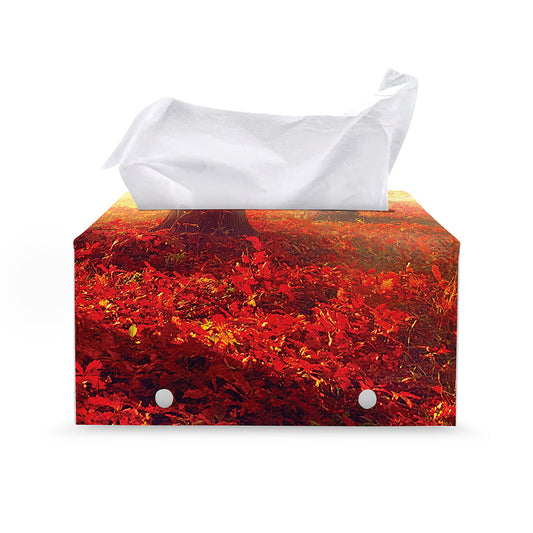 Sunshine Autumn Tree Print Leather Tissue Box Cover