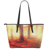 Sunshine Autumn Tree Print Leather Tote Bag