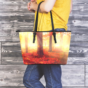 Sunshine Autumn Tree Print Leather Tote Bag