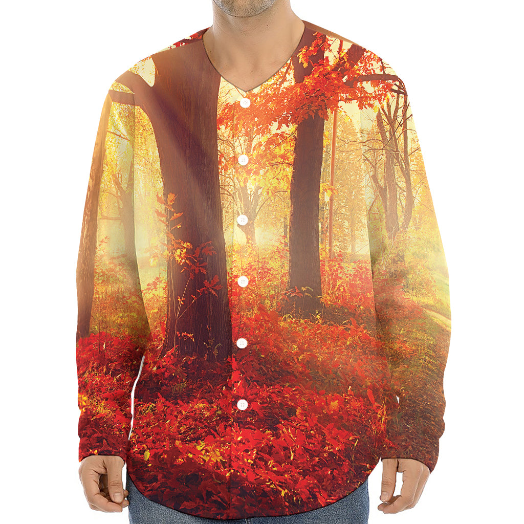 Sunshine Autumn Tree Print Long Sleeve Baseball Jersey