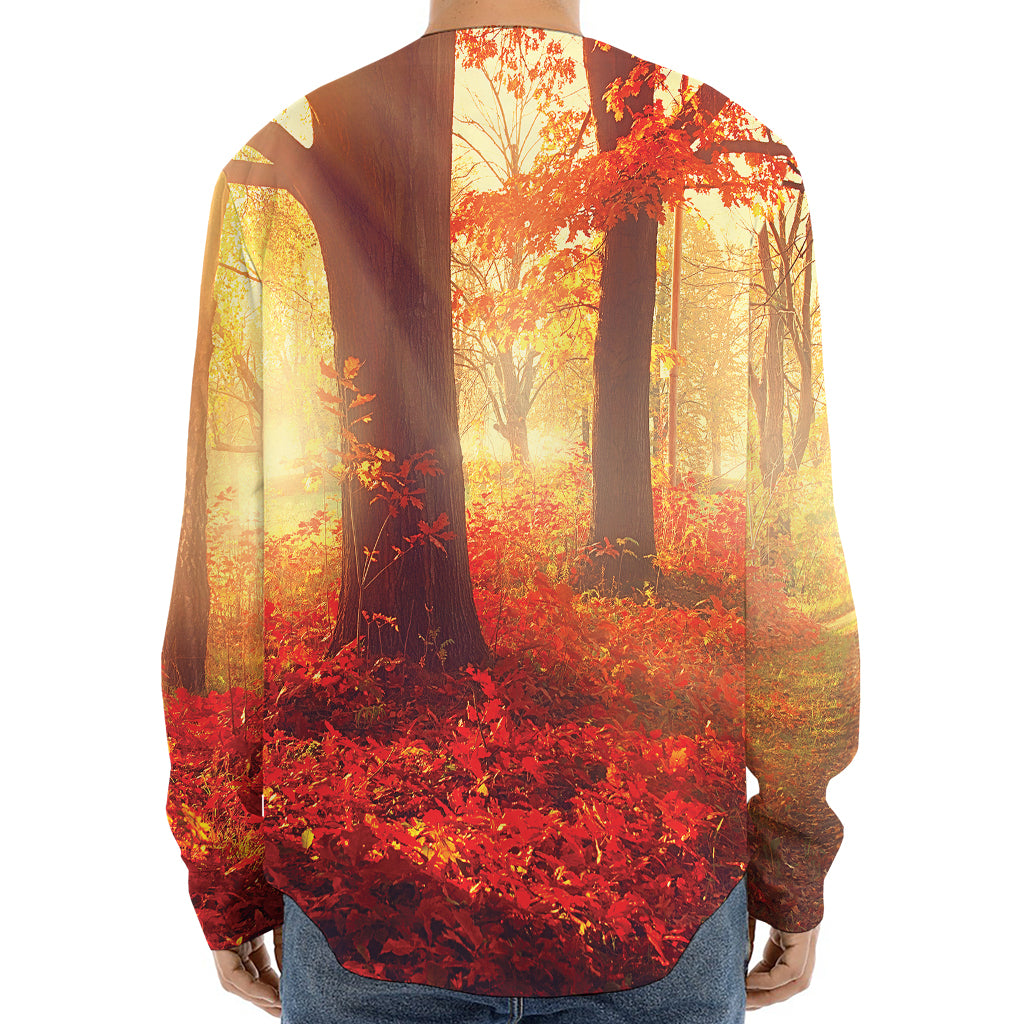 Sunshine Autumn Tree Print Long Sleeve Baseball Jersey