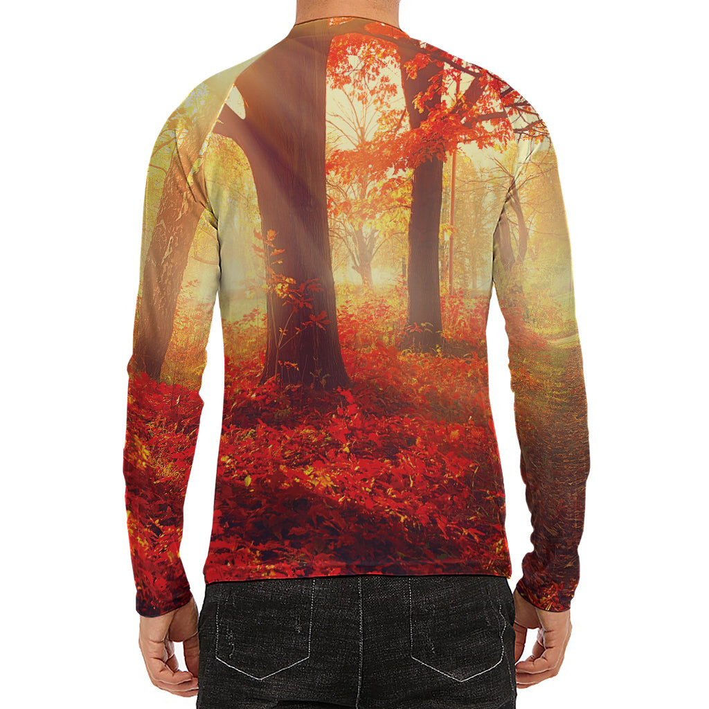 Sunshine Autumn Tree Print Men's Long Sleeve Rash Guard