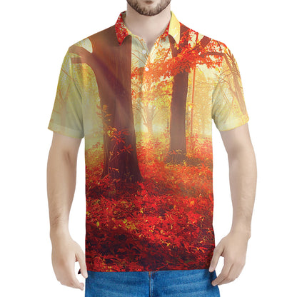 Sunshine Autumn Tree Print Men's Polo Shirt
