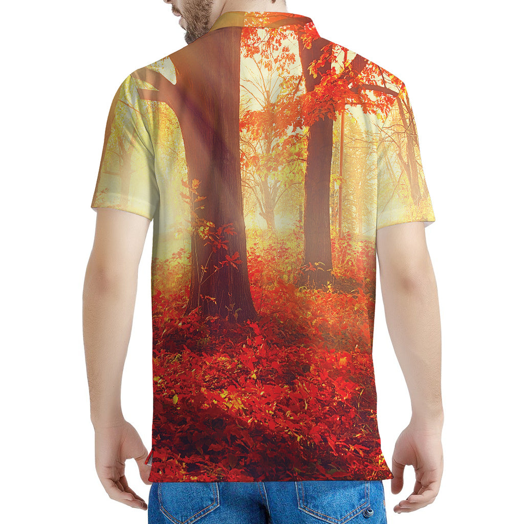 Sunshine Autumn Tree Print Men's Polo Shirt