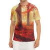 Sunshine Autumn Tree Print Men's Short Sleeve Rash Guard