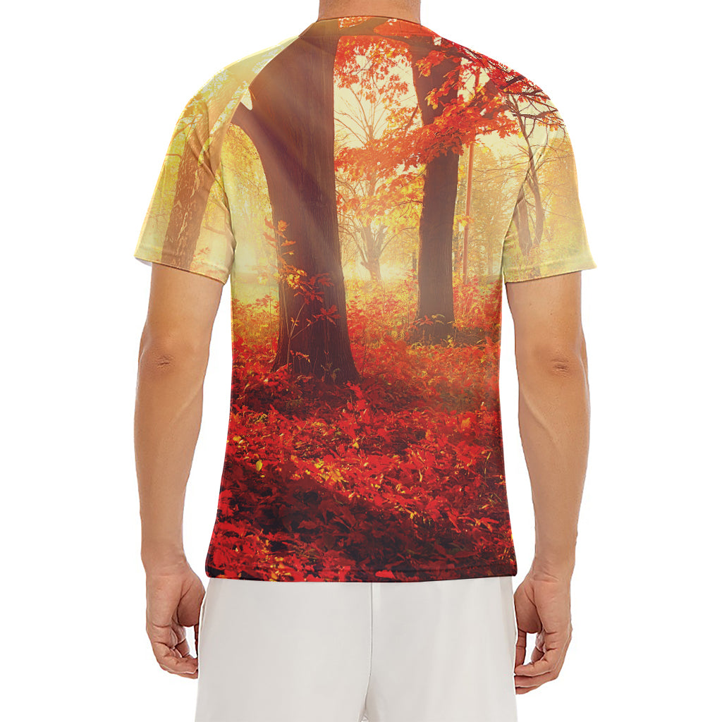 Sunshine Autumn Tree Print Men's Short Sleeve Rash Guard