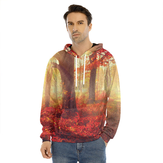 Sunshine Autumn Tree Print Men's Velvet Pullover Hoodie
