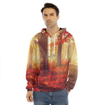 Sunshine Autumn Tree Print Men's Velvet Pullover Hoodie