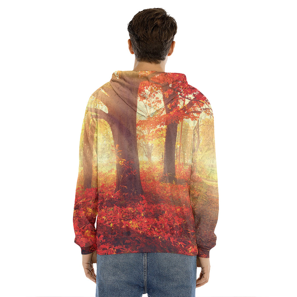 Sunshine Autumn Tree Print Men's Velvet Pullover Hoodie