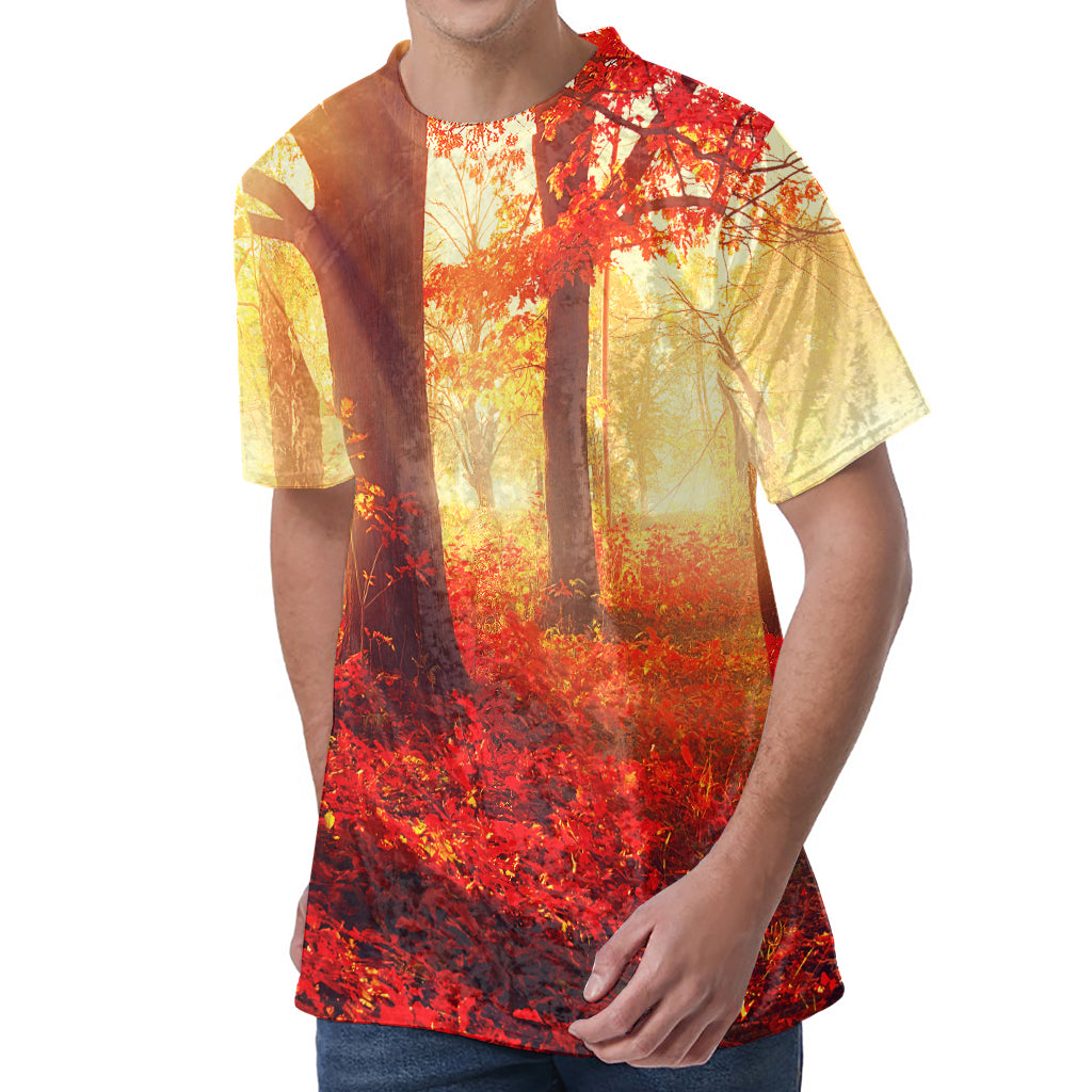 Sunshine Autumn Tree Print Men's Velvet T-Shirt