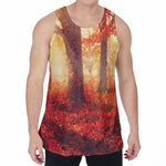 Sunshine Autumn Tree Print Men's Velvet Tank Top