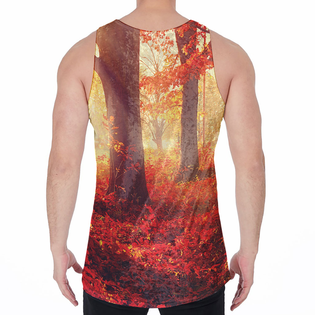Sunshine Autumn Tree Print Men's Velvet Tank Top