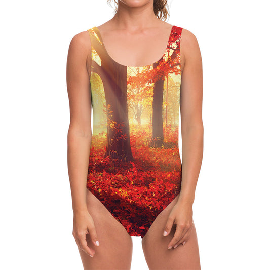 Sunshine Autumn Tree Print One Piece Swimsuit