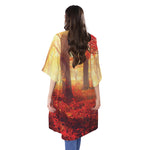 Sunshine Autumn Tree Print Open Front Beach Cover Up