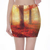 Sunshine Autumn Tree Print Pencil Mini Skirt