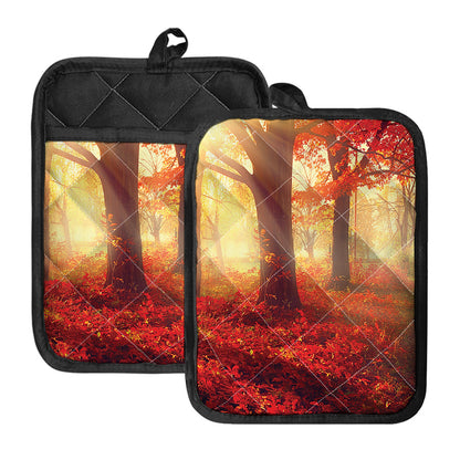 Sunshine Autumn Tree Print Pot Holders With Pocket