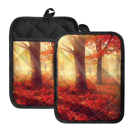 Sunshine Autumn Tree Print Pot Holders With Pocket