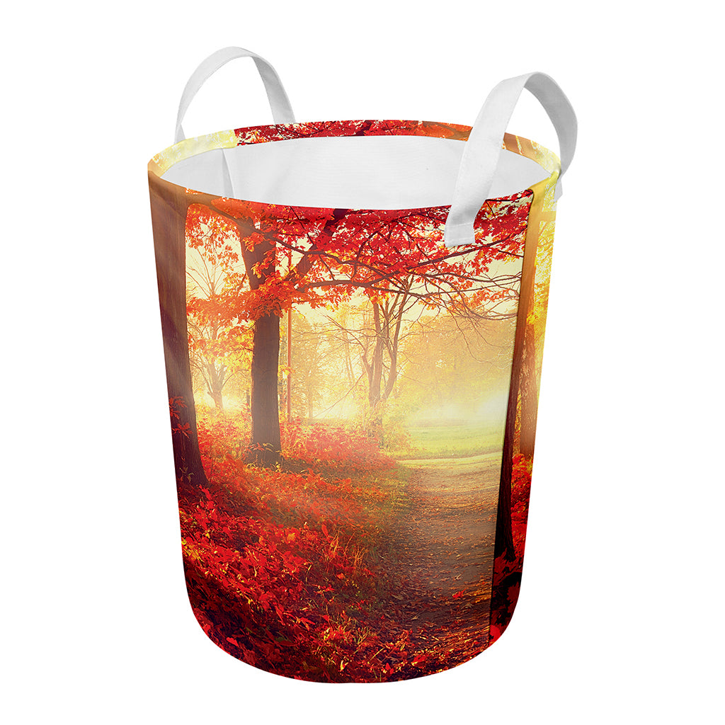 Sunshine Autumn Tree Print Round Laundry Basket