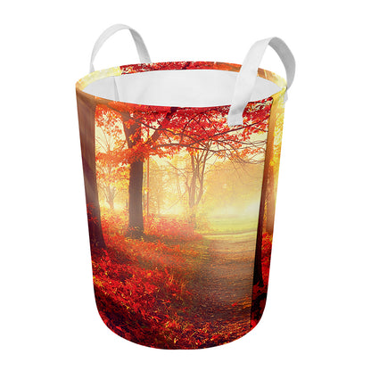 Sunshine Autumn Tree Print Round Laundry Basket