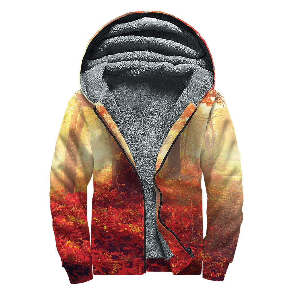 Sunshine Autumn Tree Print Sherpa Lined Zip Up Hoodie