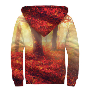 Sunshine Autumn Tree Print Sherpa Lined Zip Up Hoodie