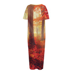 Sunshine Autumn Tree Print Short Sleeve Long Nightdress