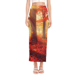 Sunshine Autumn Tree Print Side Slit Maxi Skirt