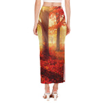 Sunshine Autumn Tree Print Side Slit Maxi Skirt