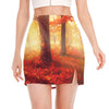 Sunshine Autumn Tree Print Side Slit Mini Skirt