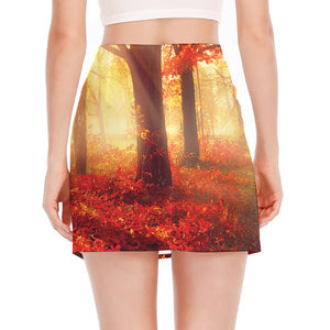 Sunshine Autumn Tree Print Side Slit Mini Skirt