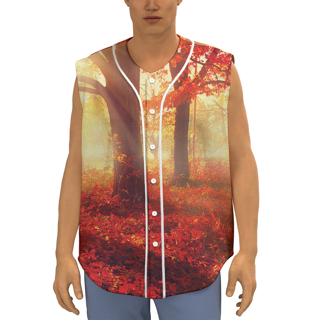 Sunshine Autumn Tree Print Sleeveless Baseball Jersey