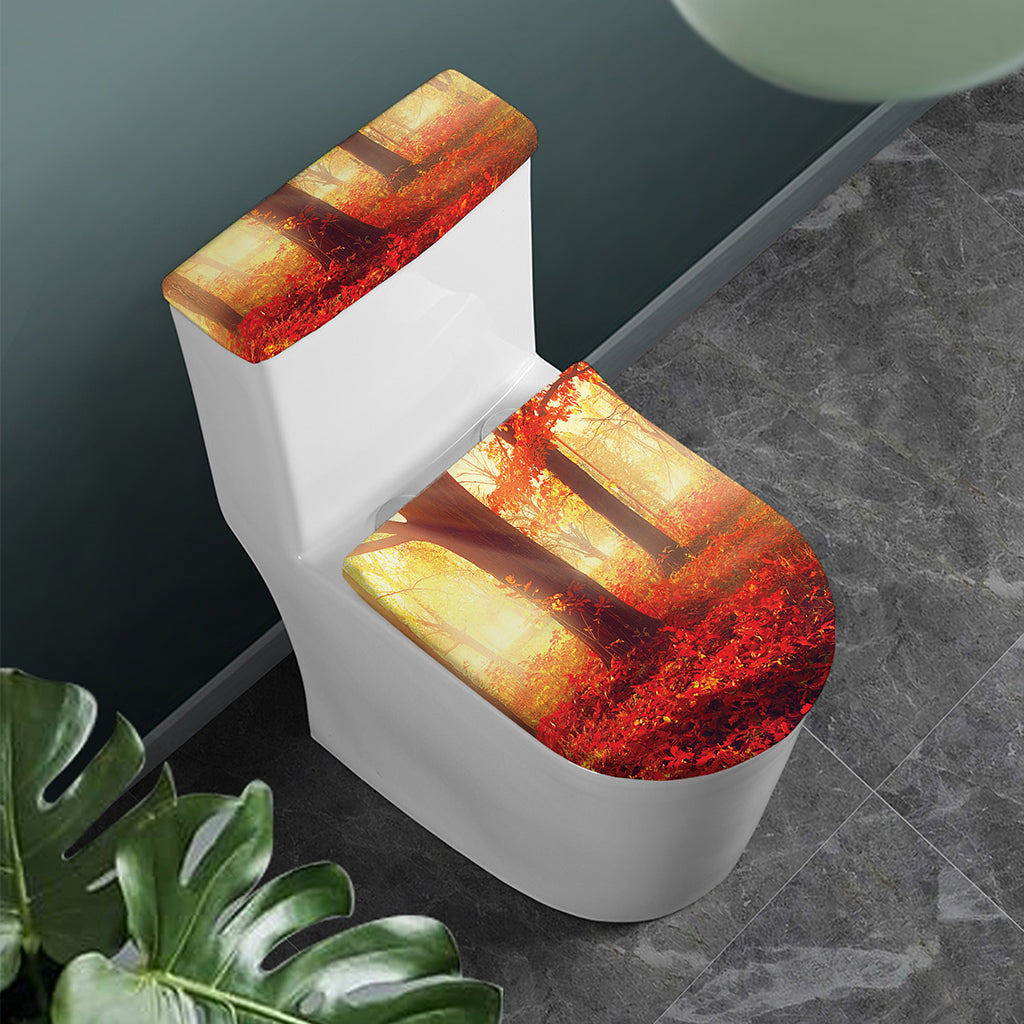 Sunshine Autumn Tree Print Toilet Lid And Tank Cover Set