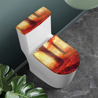 Sunshine Autumn Tree Print Toilet Lid And Tank Cover Set