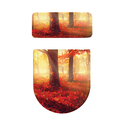 Sunshine Autumn Tree Print Toilet Lid And Tank Cover Set
